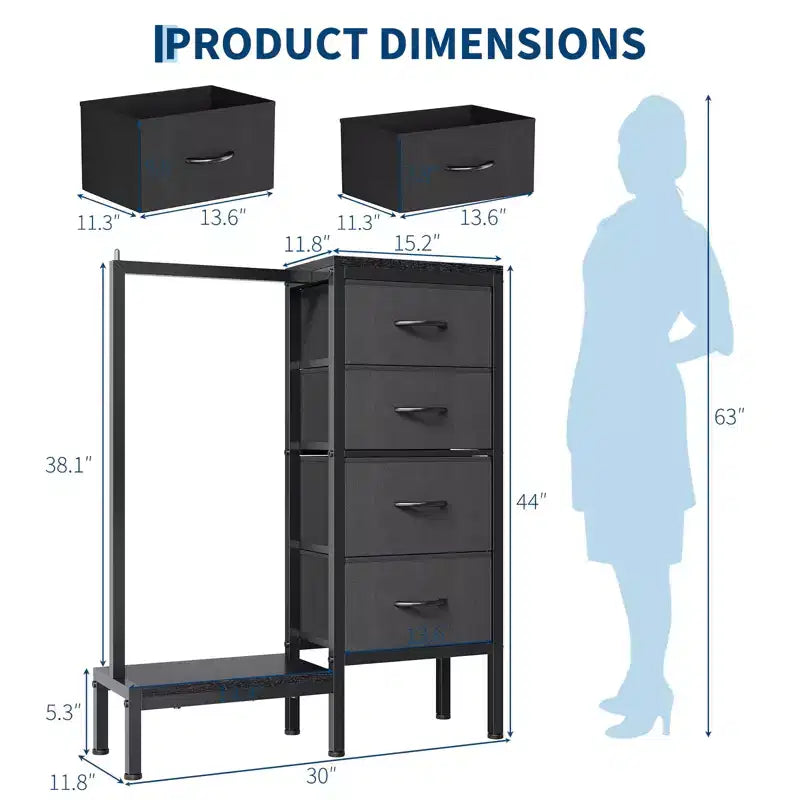 Commode avec penderie et tiroirs, commode en tissu réversible pour chambre et bureau
