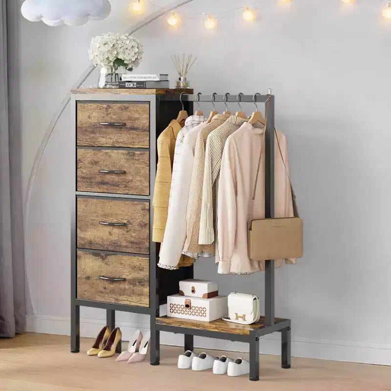 Commode avec penderie et tiroirs, commode en tissu réversible pour chambre et bureau