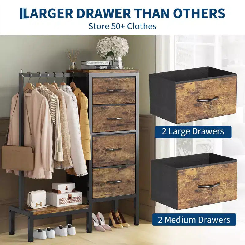 Commode avec penderie et tiroirs, commode en tissu réversible pour chambre et bureau