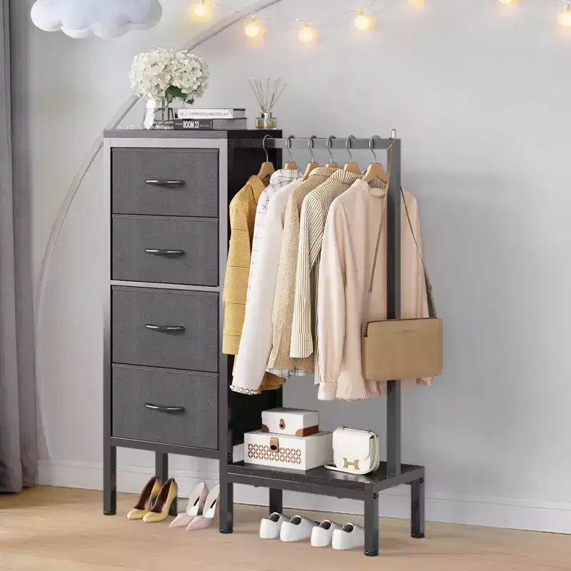 Commode avec penderie et tiroirs, commode en tissu réversible pour chambre et bureau