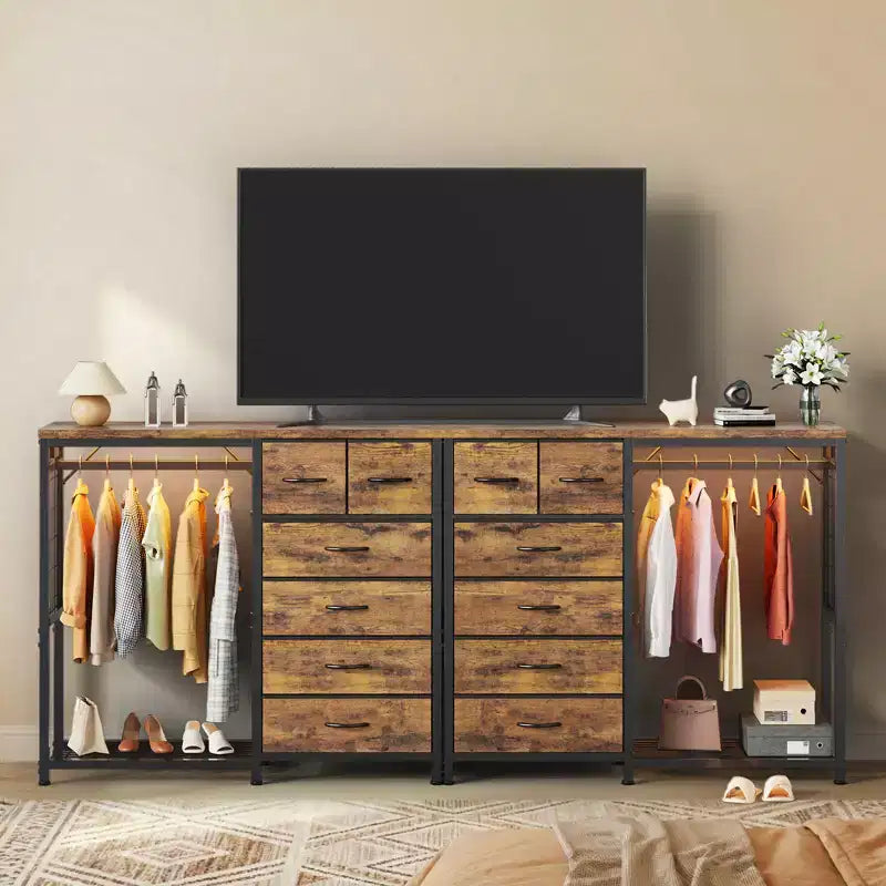 Commode avec penderie et tiroirs, commode en tissu réversible pour chambre et bureau