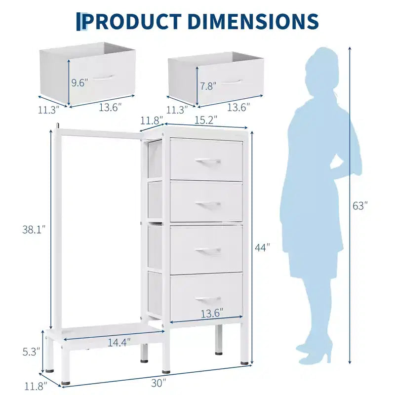 Commode avec penderie et tiroirs, commode en tissu réversible pour chambre et bureau