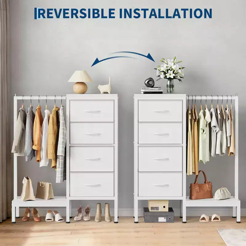 Commode avec penderie et tiroirs, commode en tissu réversible pour chambre et bureau