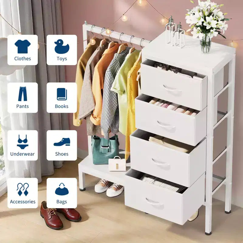 Commode avec penderie et tiroirs, commode en tissu réversible pour chambre et bureau