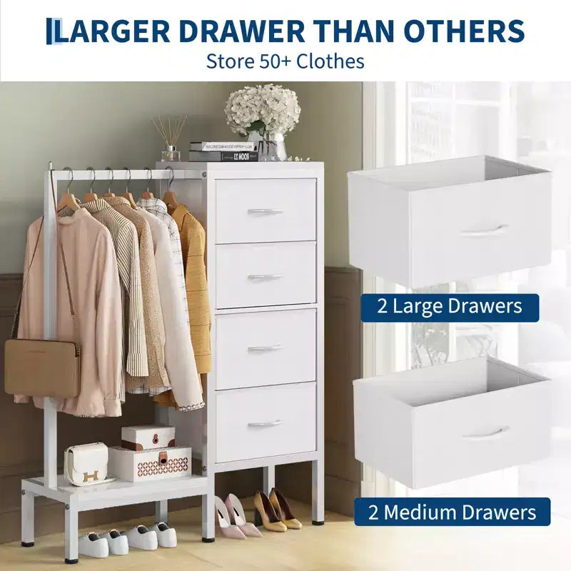 Commode avec penderie et tiroirs, commode en tissu réversible pour chambre et bureau