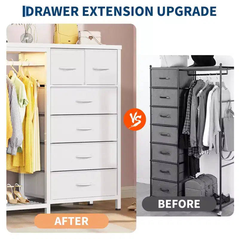 Commode avec penderie et tiroirs, commode en tissu réversible pour chambre et bureau