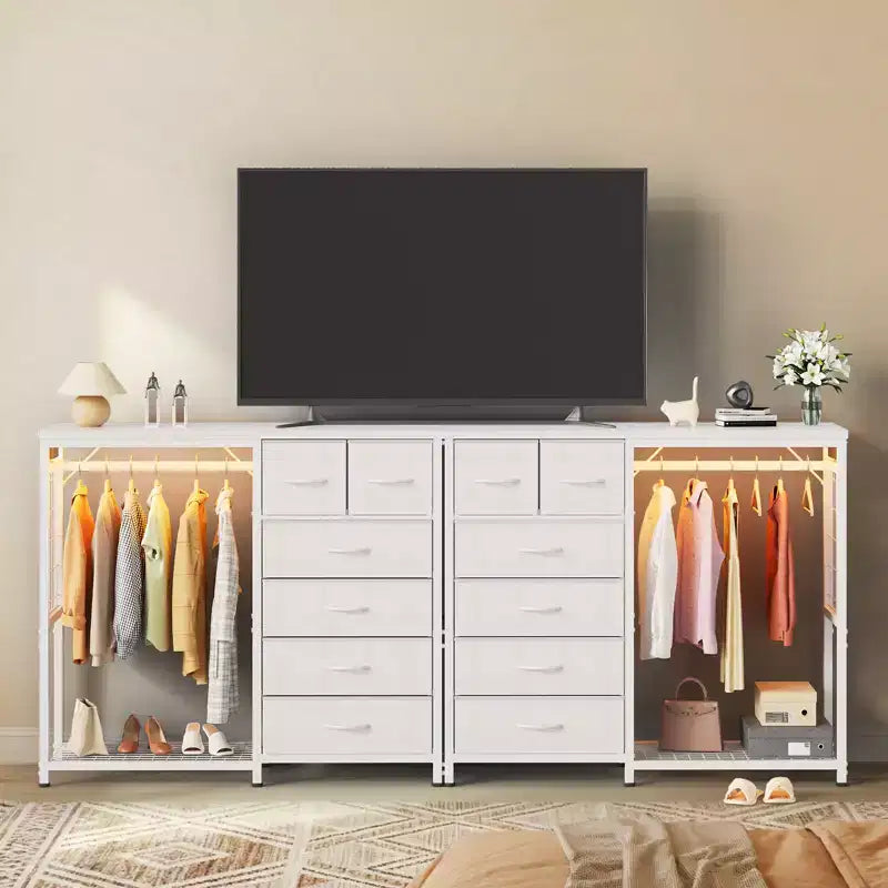 Commode avec penderie et tiroirs, commode en tissu réversible pour chambre et bureau