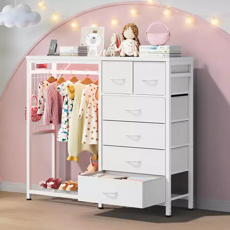 Commode avec penderie et tiroirs, commode en tissu réversible pour chambre et bureau