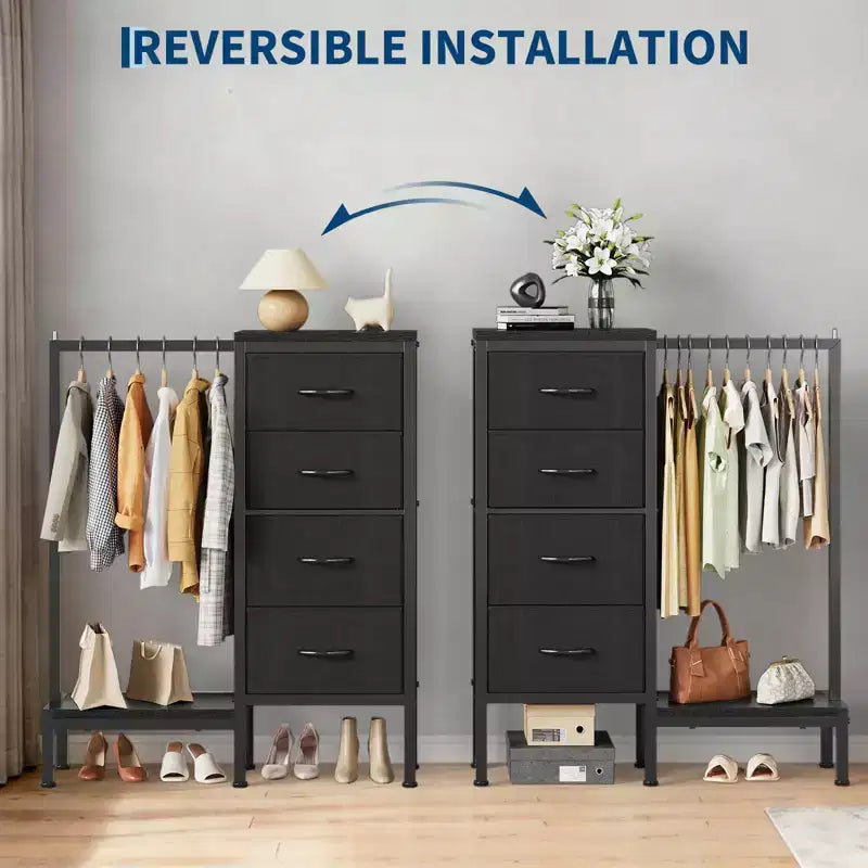 Commode avec penderie et tiroirs, commode en tissu réversible pour chambre et bureau