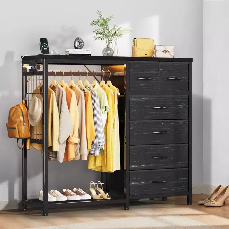 Commode avec penderie et tiroirs, commode en tissu réversible pour chambre et bureau