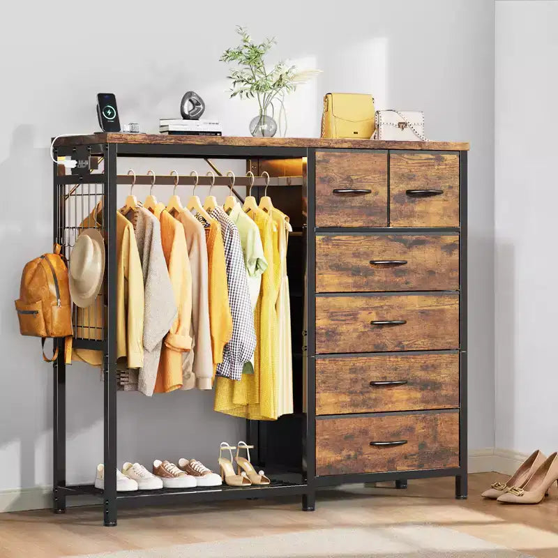 Commode avec penderie et tiroirs, commode en tissu réversible pour chambre et bureau