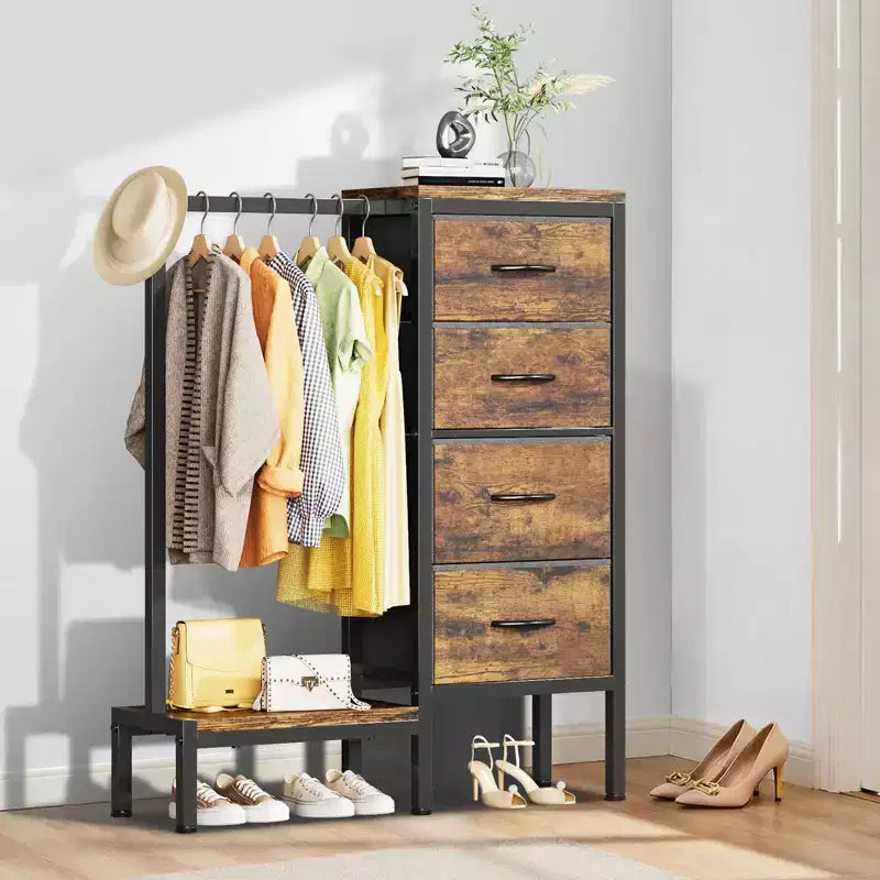 Commode avec penderie et tiroirs, commode en tissu réversible pour chambre et bureau