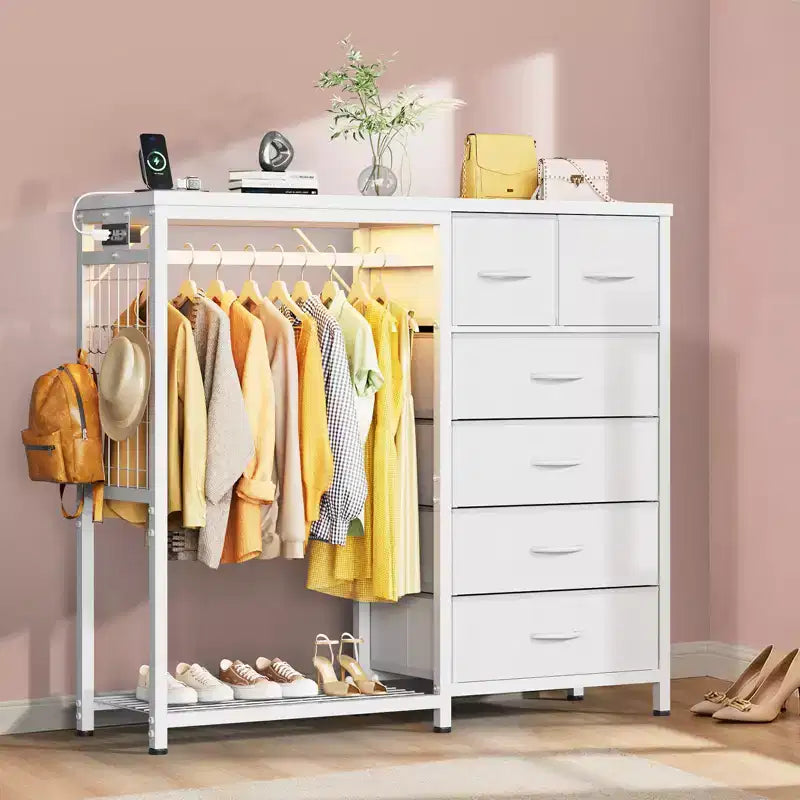 Commode avec penderie et tiroirs, commode en tissu réversible pour chambre et bureau