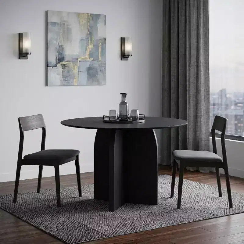 Table à manger ronde sur pied en bois noir de 42 po