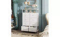 Commode en tissu pour chambre à coucher avec étagères ouvertes, tour de rangement à 8 tiroirs avec bacs en tissu, blanc