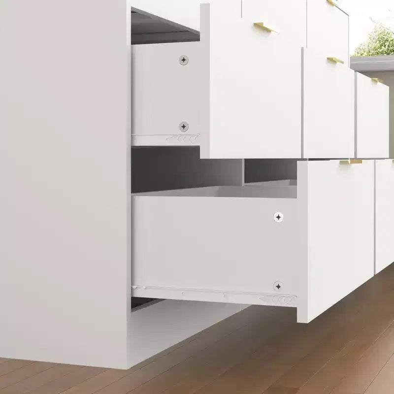 Commode à 9 tiroirs, grande commode en bois de 160 cm de profondeur avec poignées dorées