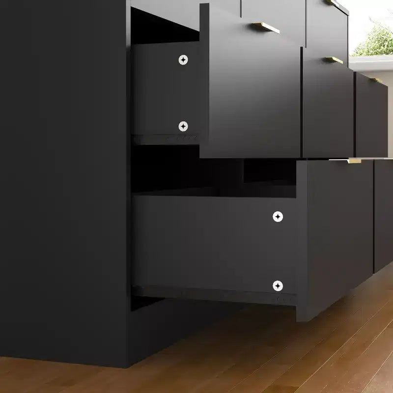 Commode à 9 tiroirs, grande commode en bois de 160 cm de profondeur avec poignées dorées