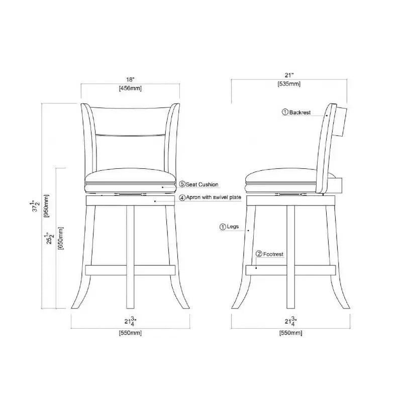 Tabouret de bar pivotant en bois massif hauteur comptoir