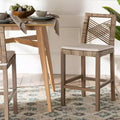Tabouret de bar hauteur comptoir en rotin naturel et bois d'acajou Kubu gris/taupe rustique