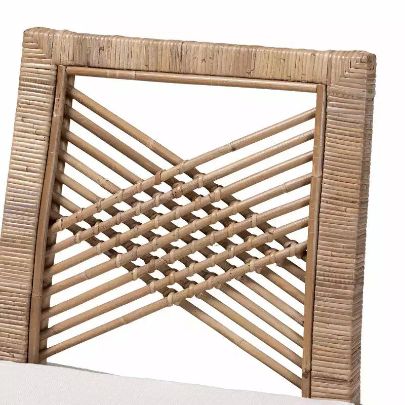 Tabouret de bar hauteur comptoir en rotin naturel et bois d'acajou Kubu gris/taupe rustique