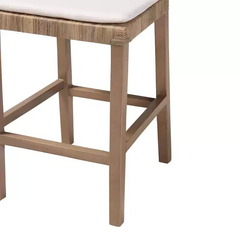 Tabouret de bar hauteur comptoir en rotin naturel et bois d'acajou Kubu gris/taupe rustique