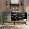 Buffet moderne 60 po avec armoire à vin vert sauge : rangement autoportant, 4 étagères, 3 tiroirs