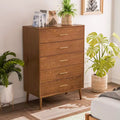 HOMES: Inside + Out Riverstone Mid-Century Modern 5 Drawer Chest with Anti Tip Interlock System Walnut