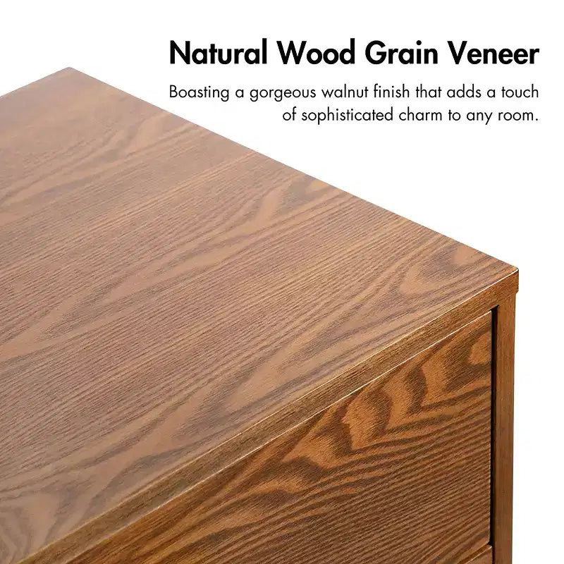 Commode Mid-Century Moderne à 5 tiroirs avec système anti-basculement, Noyer
