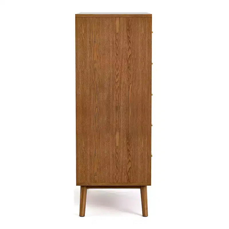 Commode Mid-Century Moderne à 5 tiroirs avec système anti-basculement, Noyer