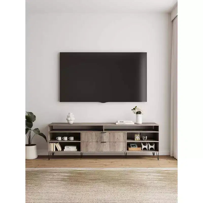 Meuble TV moderne du milieu du siècle de 85 po pour téléviseurs de jusqu'à 80 po - Gris rustique