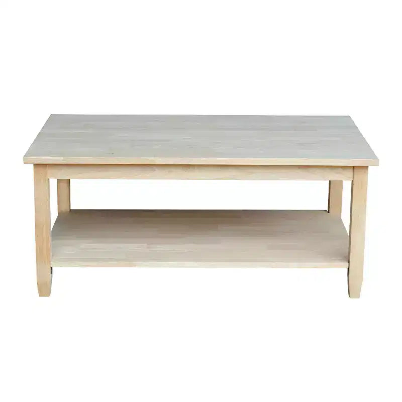 Table basse en bois massif - Bois franc blanc cassé, style fermier, rectangulaire, 42x25"
