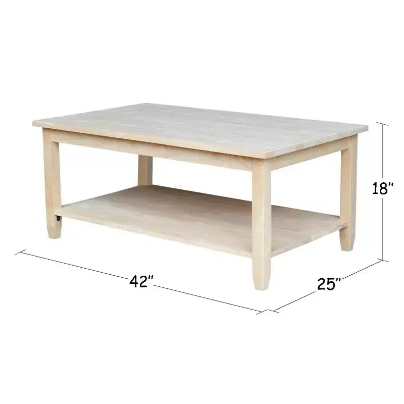 Table basse en bois massif - Bois franc blanc cassé, style fermier, rectangulaire, 42x25"