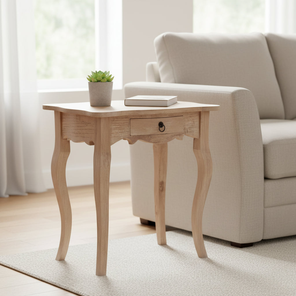 East at Main 28" Promenade Side Table with Drawer Tan: Mango Wood Construction, 25.98"H x 17.7"D, No Tools Assembly