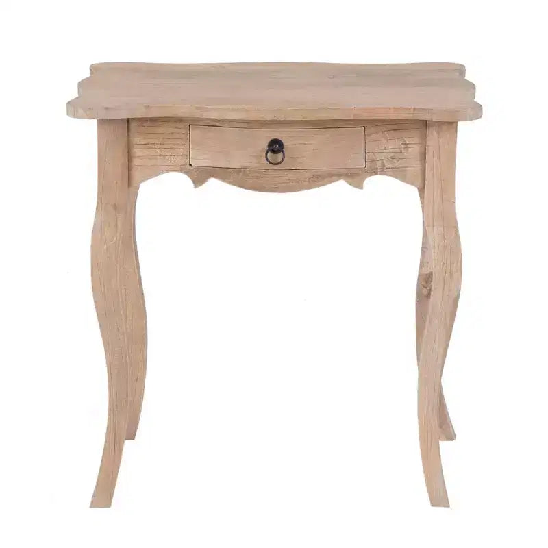 Table d'appoint 28" en bois de manguier avec tiroir – Fini brun naturel, 25,98"H x 17,7"P