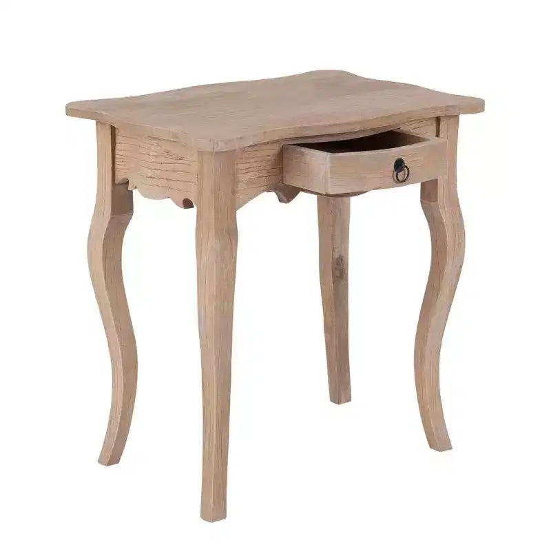 Table d'appoint 28" en bois de manguier avec tiroir – Fini brun naturel, 25,98"H x 17,7"P
