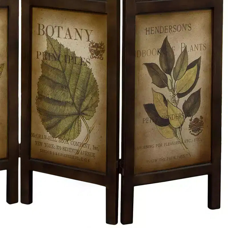 Paravent double face imprimé botanique – Bois dur, aucun assemblage requis, 3 panneaux