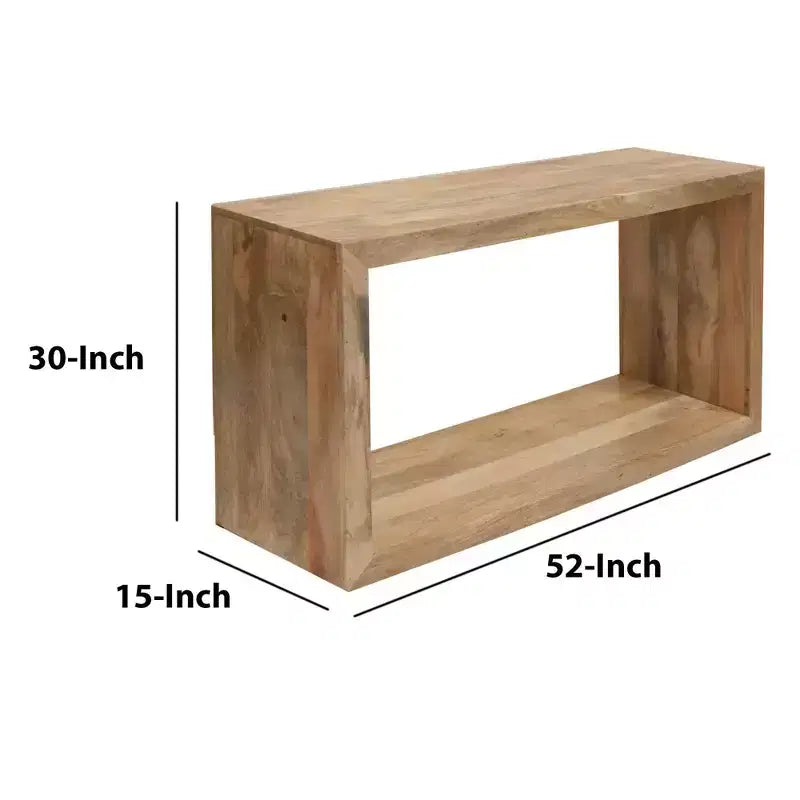 Console / Buffet en bois de manguier 52 po, cube ouvert avec 1 étagère, marron naturel