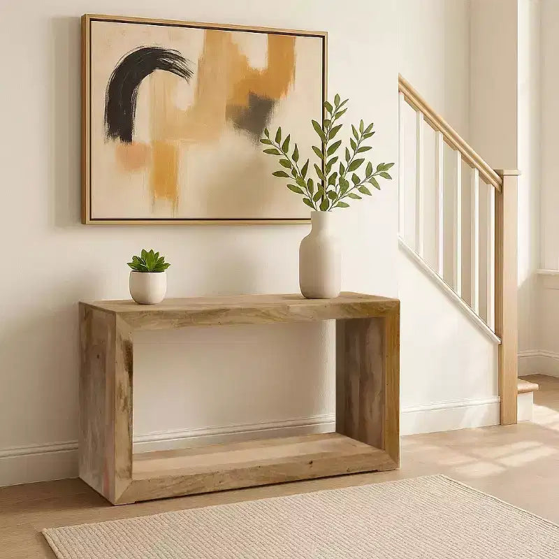 Console / Buffet en bois de manguier 52 po, cube ouvert avec 1 étagère, marron naturel