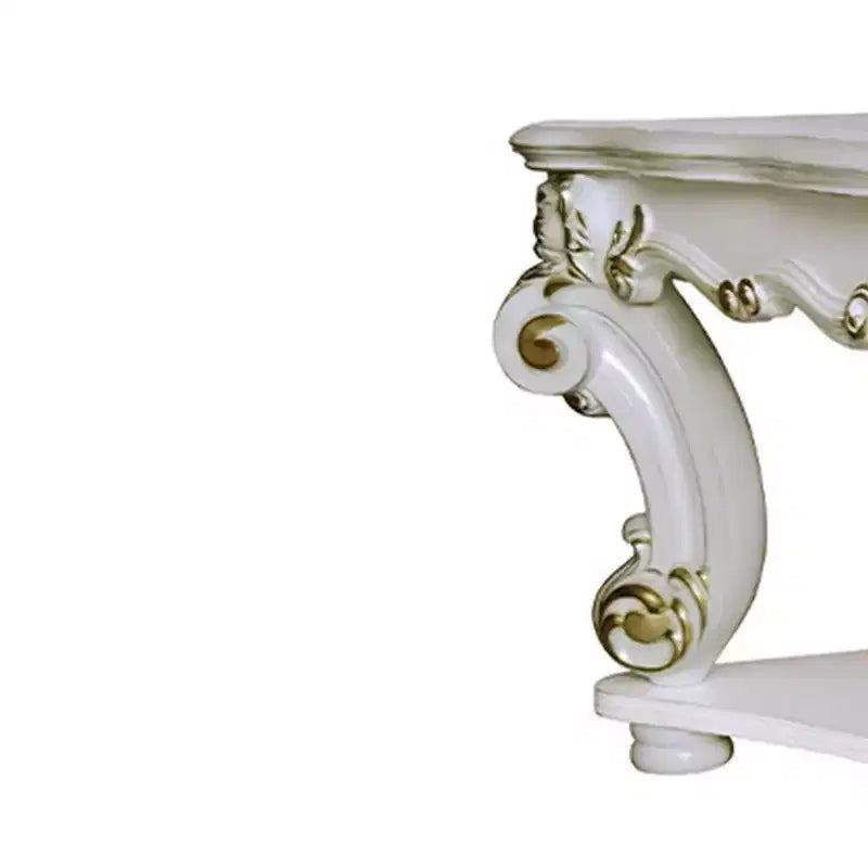 Table basse carrée "Antique Pearl" de 50" avec pieds sculptés et étagère ouverte