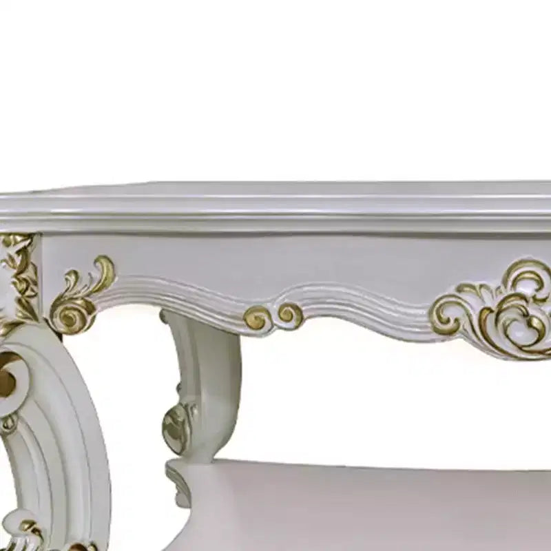 Table basse carrée "Antique Pearl" de 50" avec pieds sculptés et étagère ouverte