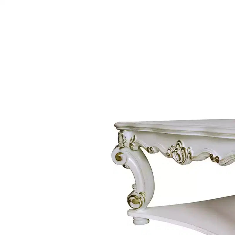 Table basse carrée "Antique Pearl" de 50" avec pieds sculptés et étagère ouverte