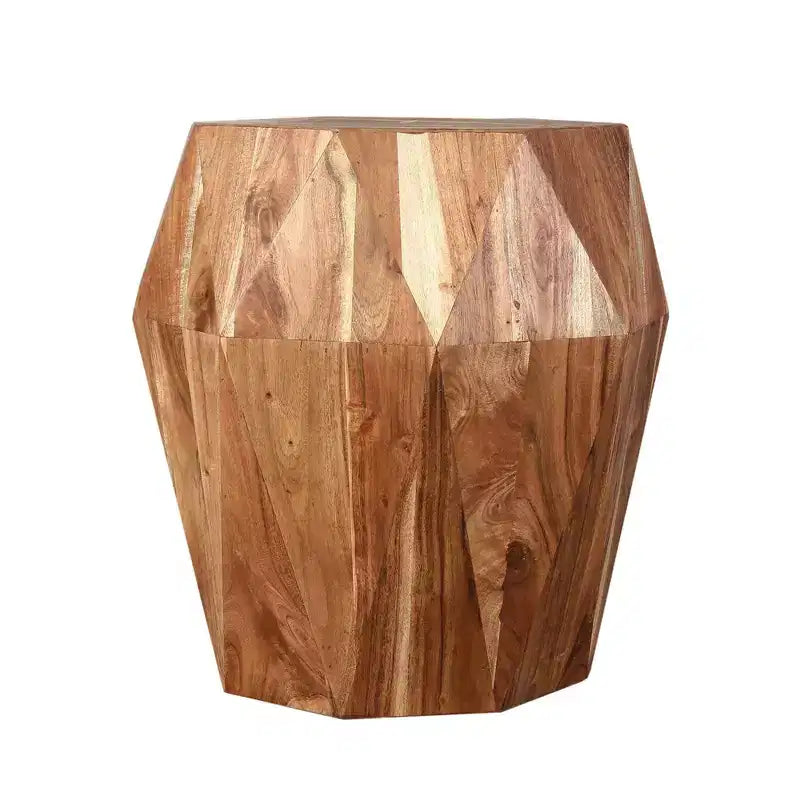 Table d'appoint artisanale 22" | Plateau octogonal multifacettes en bois d'acacia massif | Marron naturel