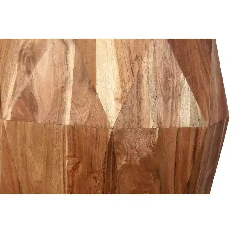 Table d'appoint artisanale 22" | Plateau octogonal multifacettes en bois d'acacia massif | Marron naturel