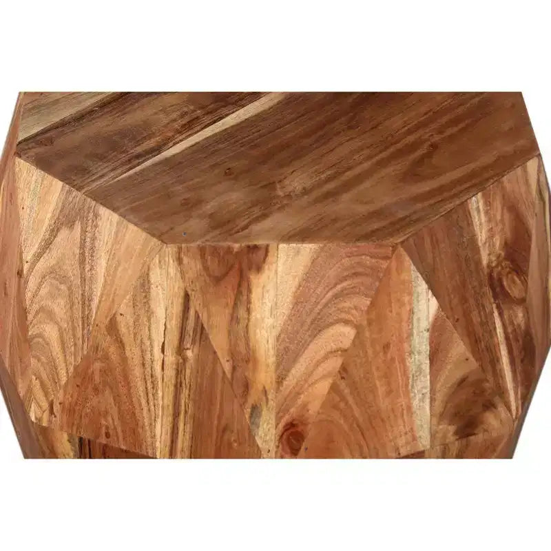 Table d'appoint artisanale 22" | Plateau octogonal multifacettes en bois d'acacia massif | Marron naturel