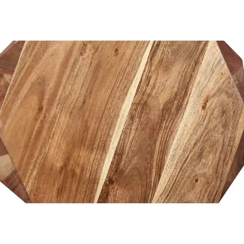 Table d'appoint artisanale 22" | Plateau octogonal multifacettes en bois d'acacia massif | Marron naturel
