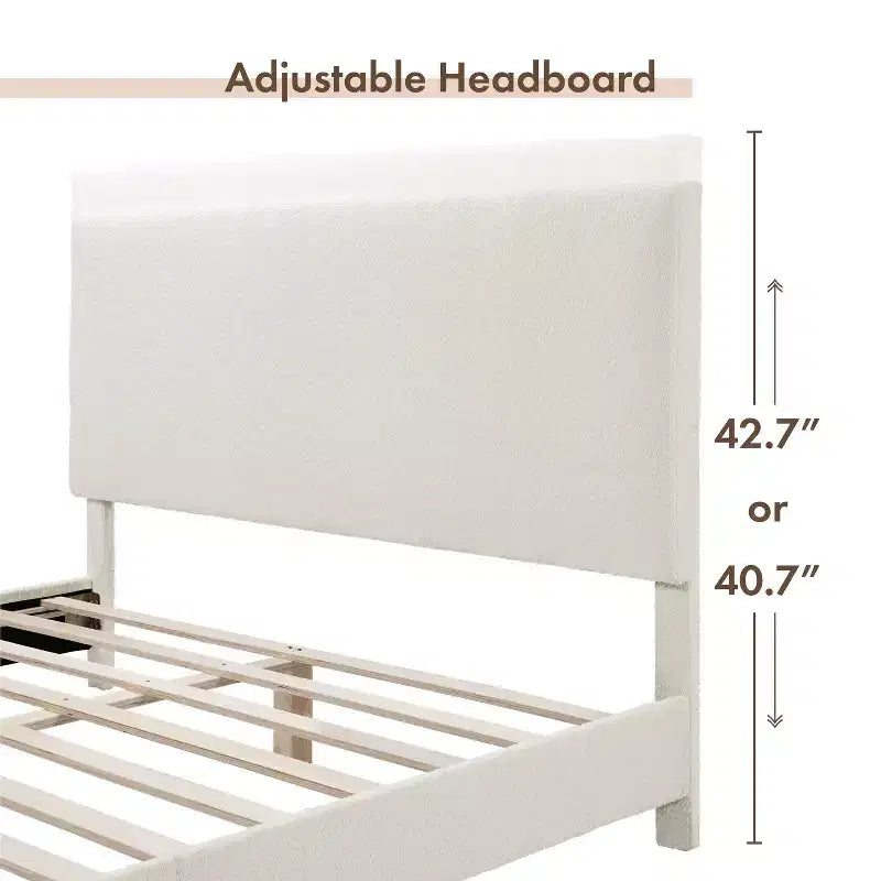 Lit plateforme rembourré en boucle moderne blanc grand format