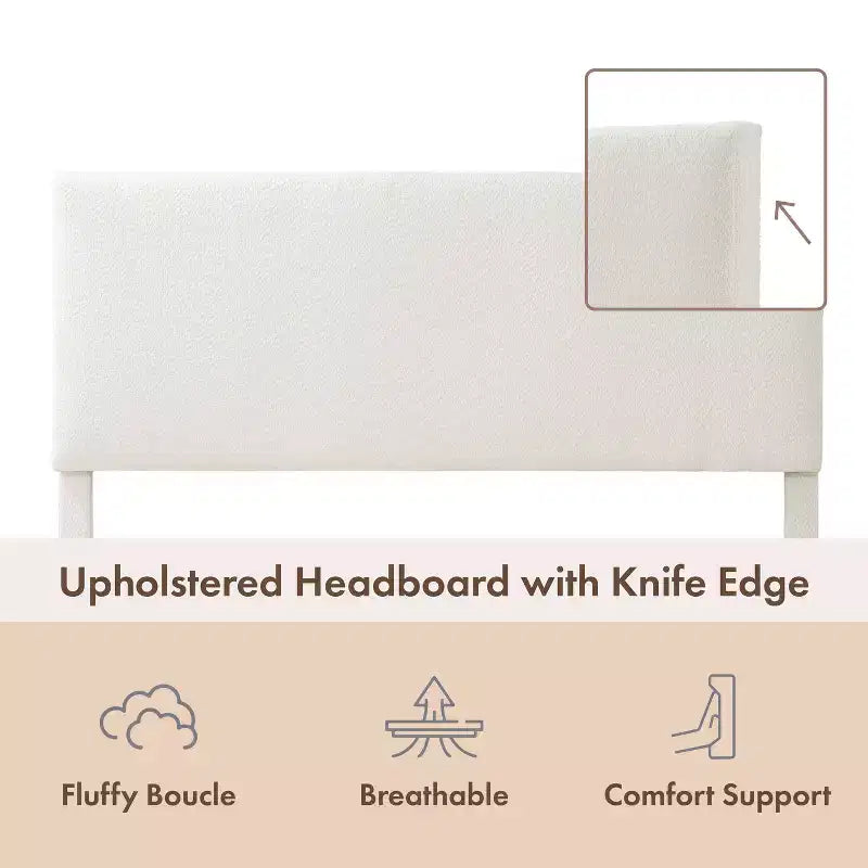 Lit plateforme rembourré en boucle moderne blanc grand format