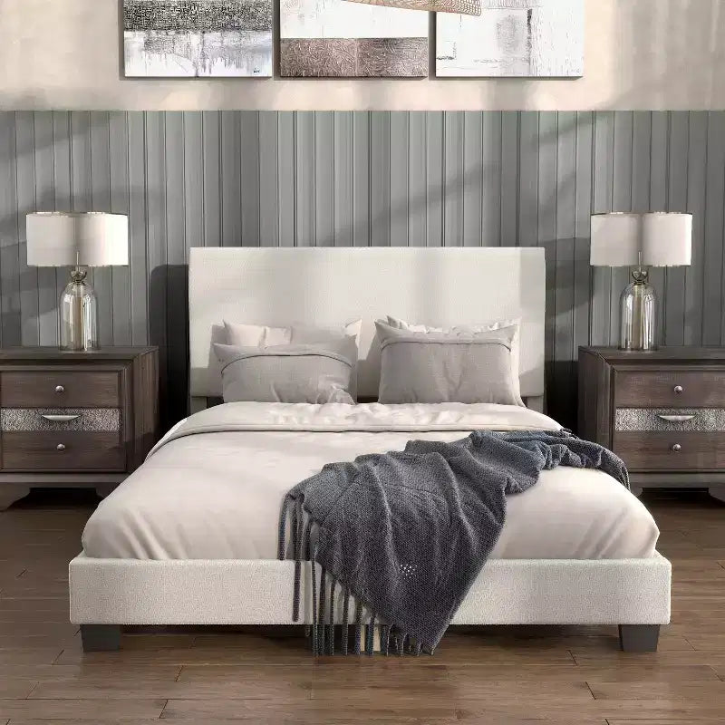 Lit plateforme rembourré en boucle moderne blanc grand format