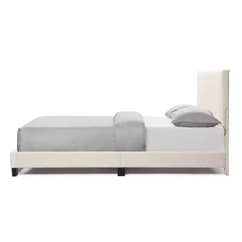 Lit plateforme rembourré en boucle moderne blanc grand format