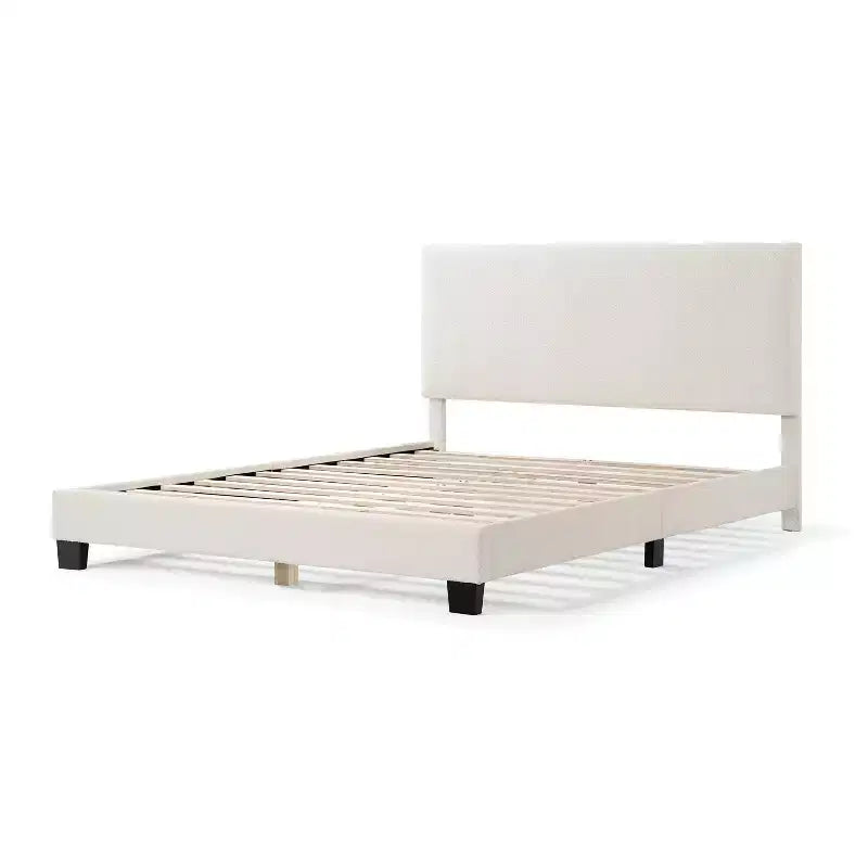 Lit plateforme rembourré en boucle moderne blanc grand format